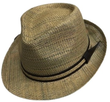 męski kapelusz słomiany zielony Letni przewiewny krótkie rondo TRILBY 60cm