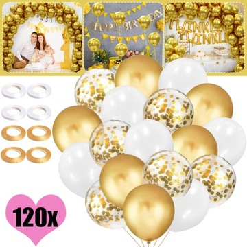 ZESTAW 120 ZŁOTYCH BALONÓW, 31 CM, W KOLORZE ZŁOTA NA PRZYJĘCIE URODZINOWE