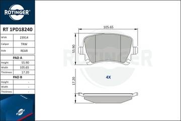 ТОРМОЗНЫЕ КОЛОДКИ RT 1PD18240