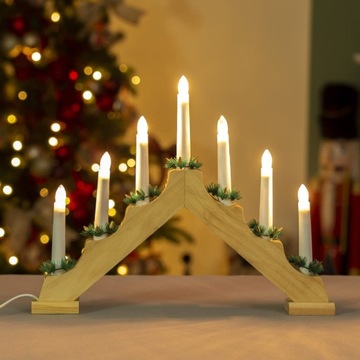 DREWNIANY ŚWIECZNIK ADWENTOWY ŚWIECE 7 LED LAMPKI ADWENT DO OKNA ŚWIĄTECZNY
