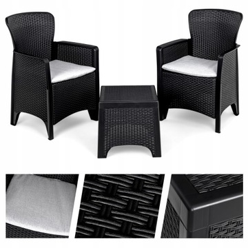 Zestaw MEBLI OGRODOWYCH ROSA meble na taras balkon KOMPLET 2 os fotele stół