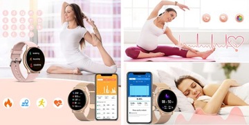 SMARTWATCH DAMSKI ZEGAREK ROZMOWY SMS CIŚNIENIE PULS SPORT MENU PL ZŁOTY