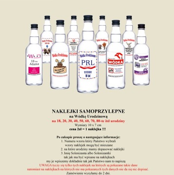 Naklejki Etykiety na WÓDKĘ na URODZINY 18 30 40 50