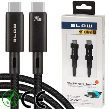 KABEL PRZEWÓD USB-C THUNDERBOLT QUICK CHARGE 240W 4K SZYBKIE ŁADOWANIE 1M