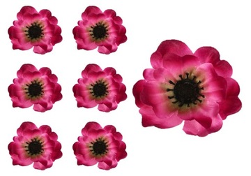 6x Anemon róż purpura główka sztuczna wyrobowa do wiązanek stroików