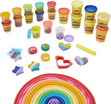 CIASTOLINA PLAY DOH DUŻY ZESTAW WESOŁE KOLORY BROKATOWE 21 TUB + FOREMKI