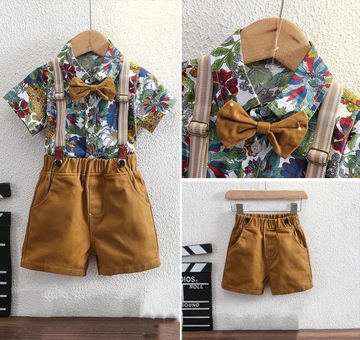 ЭЛЕГАНТНЫЙ КОСТЮМ ДЛЯ МАЛЬЧИКОВ, РУБАШКА С ЦВЕТОЧНЫМ ЦВЕТОМ И ШОРТЫ С ГАЛСТКОМ-БАБОЧКОЙ