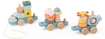 DREWNIANA KOLEJKA MONTESSORI ZWIERZĄTKA UKŁADANKA CIĄGNIĘCIA CLASSIC WORLD