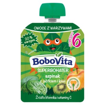 BOBOVITA Супергерой пюре в тюбику, Шпинат з Яблуком і Ківі, по 6 місяця