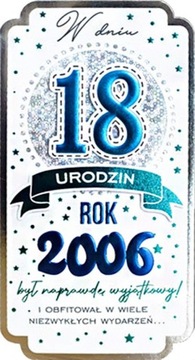 Kartka na 18-tkę dla urodzonych w 2006 roku Kartki na 18 urodziny PM345