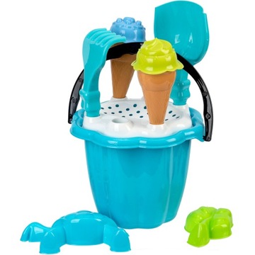 DUŻE WIADERKO DO PIASKU + FOREMKI WAFELKI LODY ŁOPATA I GRABKI