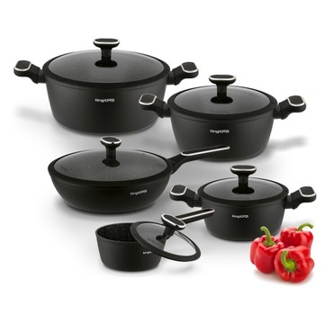 Komplet MARMURKOWE GARNKI indukcja PATELNIA GŁĘBOKA zestaw garnków NONSTICK