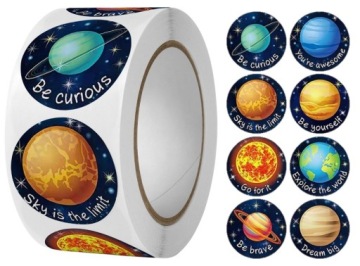 Naklejki Kolorowe na Rolce Kosmos Planety 500 sztuk