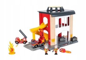 BRIO 33833 ZESTAW REMIZA STRAŻACKA KOLEJKA WORLD WOZY STRAŻACKIE FIGURKI