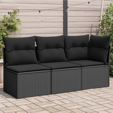 SOFA OGRODOWA Z PODUSZKAMI 3-OSOBOWA CZARNA POLIRATTAN