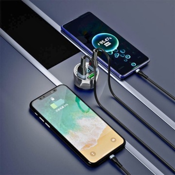 SZYBKA Ładowarka samochodowa 4xUSB 7A MOCNA 66W 3xQC SZYBKI KABEL 3W1