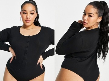 Threadbare Czarne prążkowane body z zapięciem na guziki 6XL (52)