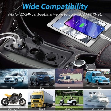 QC3.0 Автомобильное гнездо прикуривателя, 2 USB-зарядное устройство