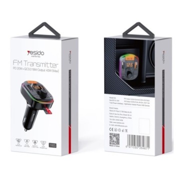 Yesido BT5.0 - FM-передатчик Y45 43 Вт, светодиодный USB-2xA+C + MicroSD, ЧЕРНЫЙ ЧЕРНЫЙ