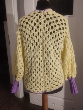 Sweter handmade boho hippie na szydełku kwiaty