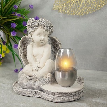 СЕРАЯ ГИПСОВАЯ ФИГУРКА Гробница СОЛНЕЧНАЯ СВЕТОДИОДНАЯ ЛАМПА