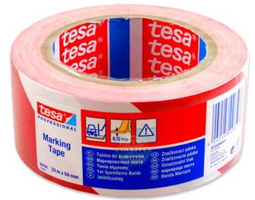 TESA 60760 TAŚMA OSTRZEGAWCZA BIAŁO-CZERWONA 33m