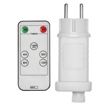 Блок питания, контакт для елочной гирлянды, таймер, пульт дистанционного управления.