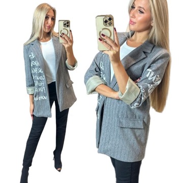 Marynarka damska Harris Tweed żakiet jodełka szara one size