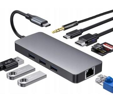ADAPTER 8W1 HUB USB-C HDMI 4K SD ETHERNET GIGABIT