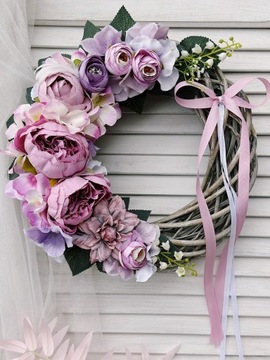 ВЕСЕННИЙ ЦВЕТОЧНЫЙ ВЕНОК ДЛЯ ДВЕРИ, ПЛЕТЕННЫЙ КРЕМ, ВЕНОК С РОЗОВЫМИ ПИОНАМИ
