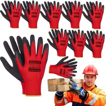 10x Rękawice Rękawiczki Robocze Mocne REDLATEX 9