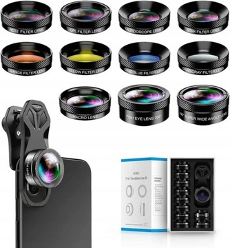 Zestaw 11 w 1: 3 obiektywy + 8 filtrów do telefonu z etui APL-DG11