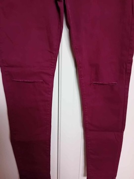 Bershka damskie bordowe spodnie rurki z wysokim stanem 42