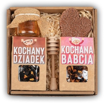 PREZENT NA DZIEŃ BABCI I DZIADKA zestaw herbat czekolada miód upominek box