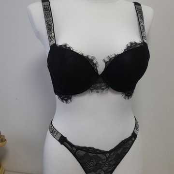 Victoria's Secret komplet bielizny czarny rozmiar 75B