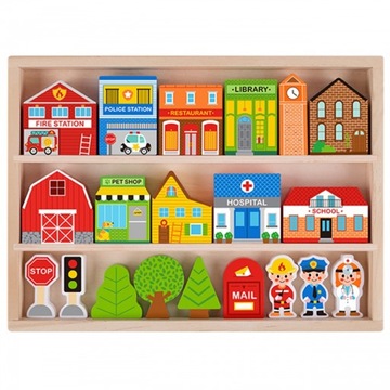 TOOKY TOY Drewniany Zestaw Budynków i Figurek Mias