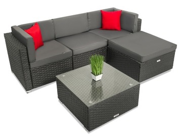 Zestaw meble ogrodowe MODŁOWY rattanowe SOFA NAROŻNIK PUF STOLIK GRAFITOWY
