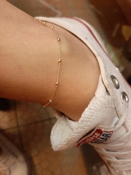 Złota bransoletka na nogę kostkę stopę kulki z kulkami srebro 925 złocone