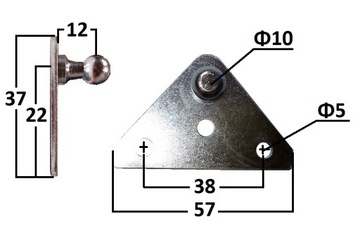 Wspornik płaski sworzeń kulowy 10mm dł. 57mm BR1103