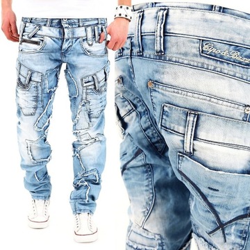 Spodnie Cipo Baxx Jeansy Jasne Przecierane Iceblue Łaty Street Fighter