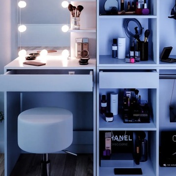 TOALETKA ISABELLE Z SZAFKAMI TABORETEM I LED VICCO