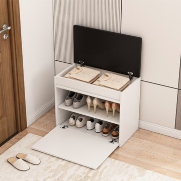 SZAFKA NA BUTY BIAŁA Z SIEDZISKIEM I SCHOWKIEM PRZEDPOKÓJ 2 PÓŁKI OTWIERANA