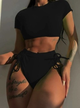 КУПАЛЬНИК БИКИНИ С КОРОТКИМИ РУКАВАМИ, ЧЕРНЫЙ L