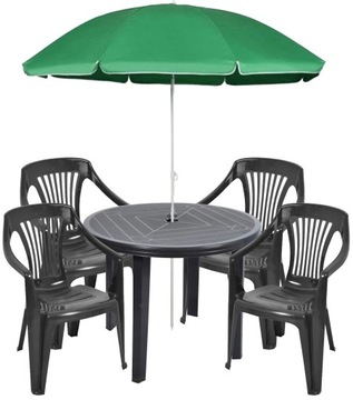 PIRYT ZESTAW PLASTIKOWY KRZESŁA STÓŁ PARASOL 4+1