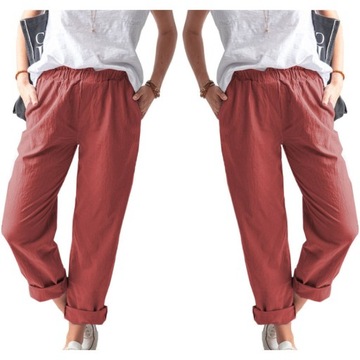 Letnie casual damskie lniane spodnie z kieszeniami oddychająca luźny, XXL
