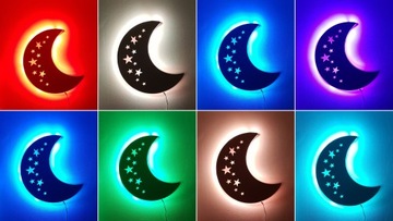 LAMPKA KSIĘŻYC z gwiazdkami nocna LED SIECIOWE KOLORY pilot taśma led