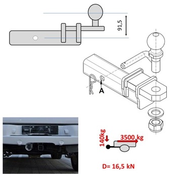 БУКСИРОВОЧНЫЙ КРЮК USA ADAPTER BALL 50x50 мм (+91 мм)
