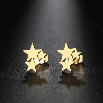 ЗОЛОТЫЕ СЕРЬГИ, ХИРУРГИЧЕСКАЯ СТАЛЬ, 3 ЗВЕЗДЫ