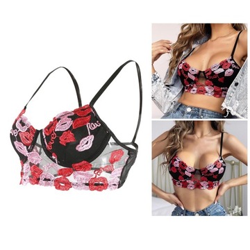 Damska koronkowa kwiecista koszulka na ramiączkach seksowna biustonosz bielizna V Neck Bralette M