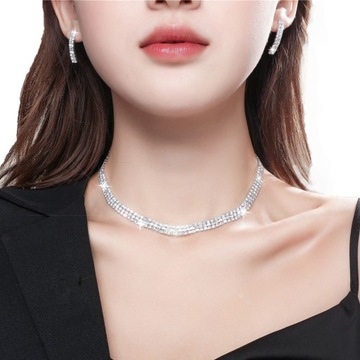Piękna NASZYJNIK DAMSKI KRYSZTAŁ Bling Cyrkonia Lśniący 34+15cm